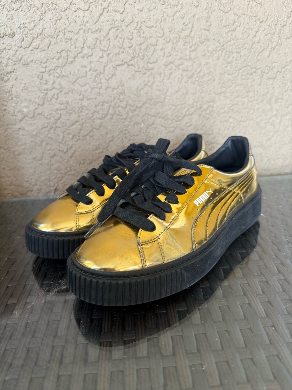 Puma Gold Metallic with Black Platform Sneakers